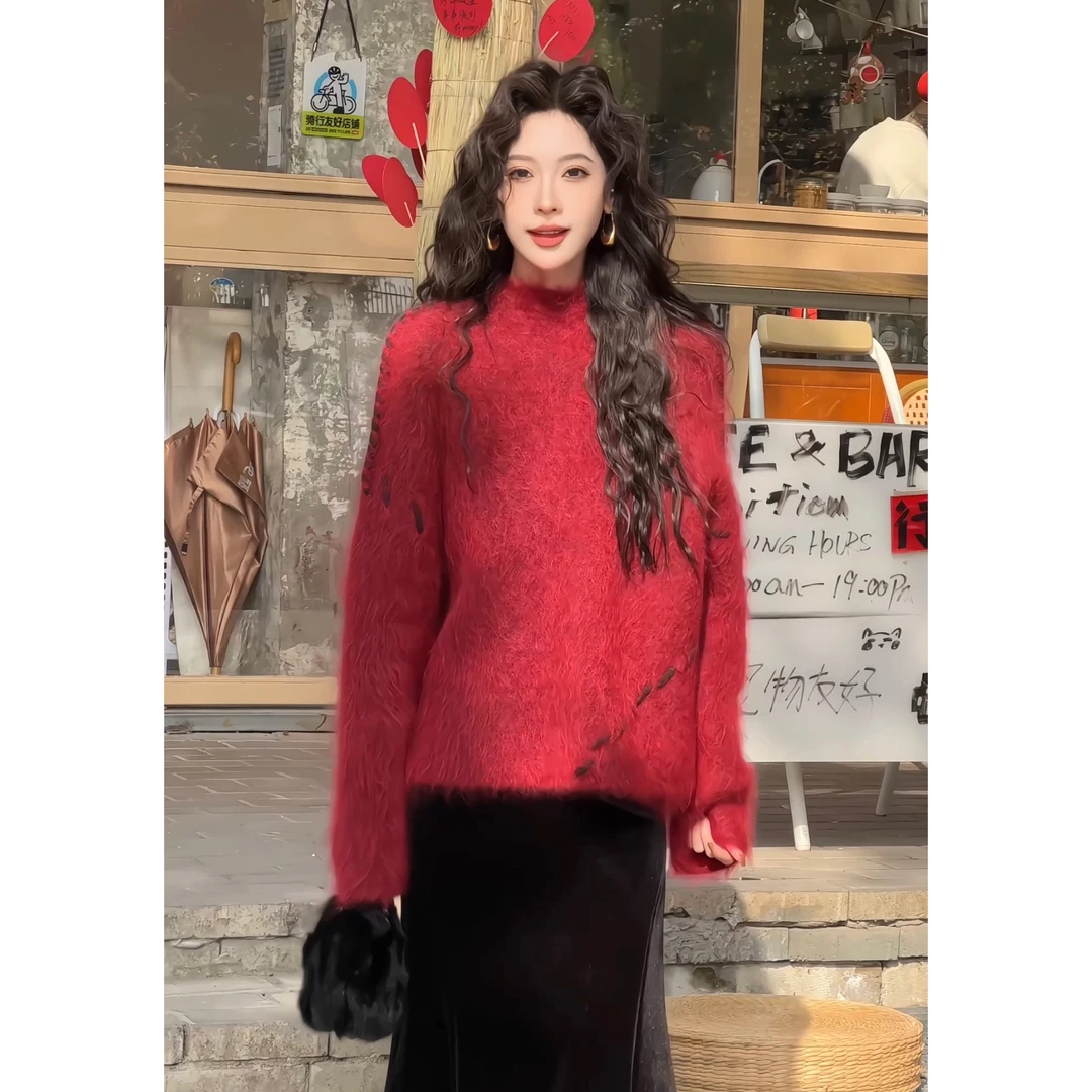 LiLi《甜酒朗姆》高级感韩系氛围感慵懒风宽松毛衣