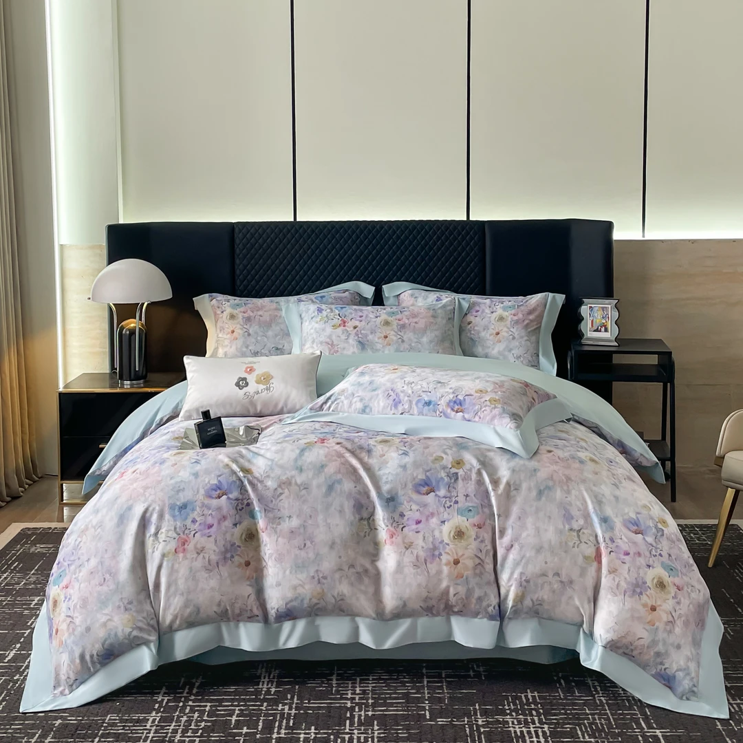 【织梦蓝】100支全棉长绒棉数码印花轻奢欧式高档四季款四件套