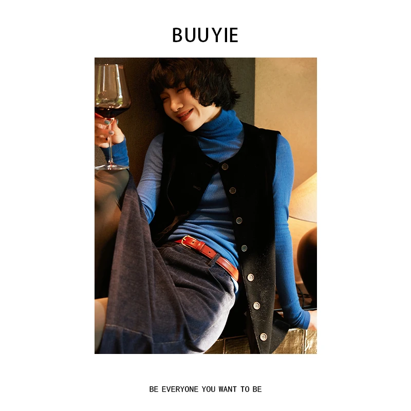 BUUYIE 25SS【‌沁澜】时尚小众设计感通勤圆领马甲 250879