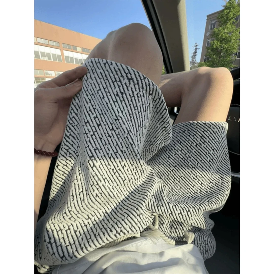 小香风针织短裤男款夏季黑白斑马纹裤子潮牌显瘦高级感休闲五分裤