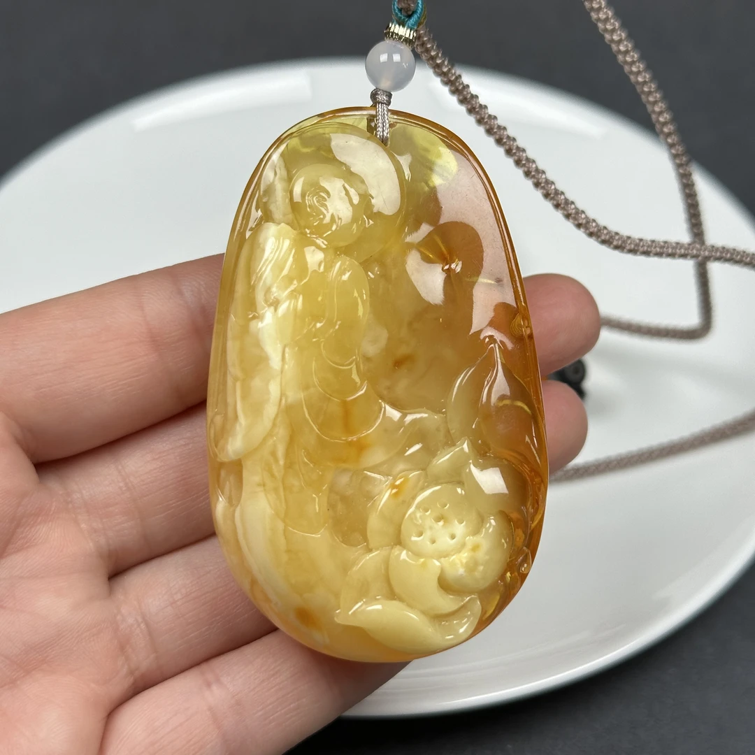 Y4202天然原矿蜜蜡 吊坠41×66.7×17.9mm支持鉴定假一罚四