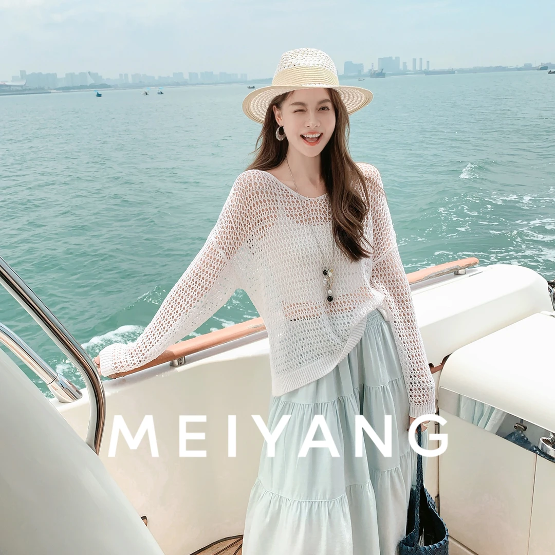 美洋MEIYANG 气泡针织衫【商场同款】_镂空钩花长袖罩衫