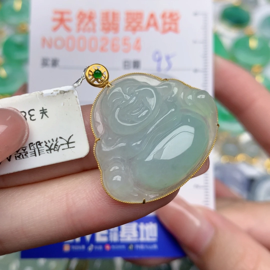 翡翠18K金镶嵌颈饰摆*佛公