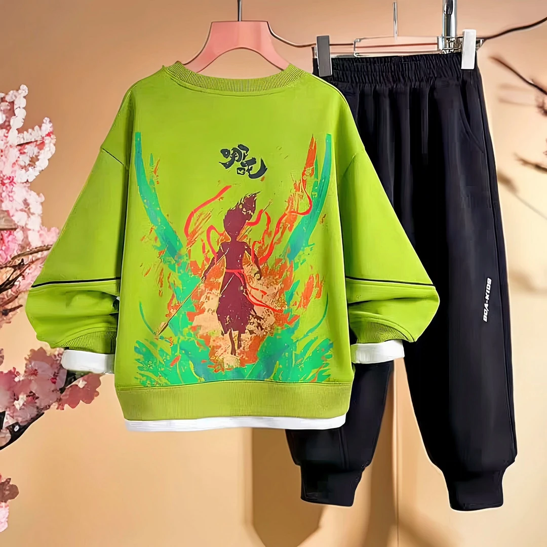 哪吒儿童秋款卫衣套装中大童洋气胖男孩男童儿童洋气新款帅气秋装
