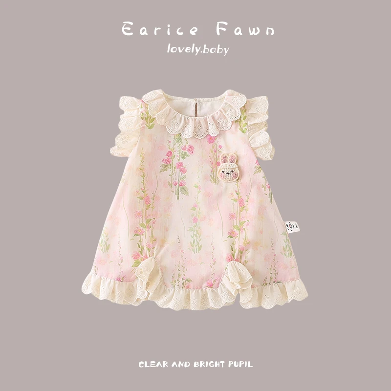 MXM婴儿衣服夏季女宝宝可爱薄款连体衣满月百天爬爬服外出无袖哈