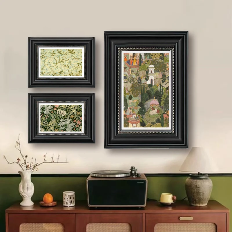 新古典装饰画客厅挂画玄关背景墙壁画法式中古风墙面餐厅挂画三联