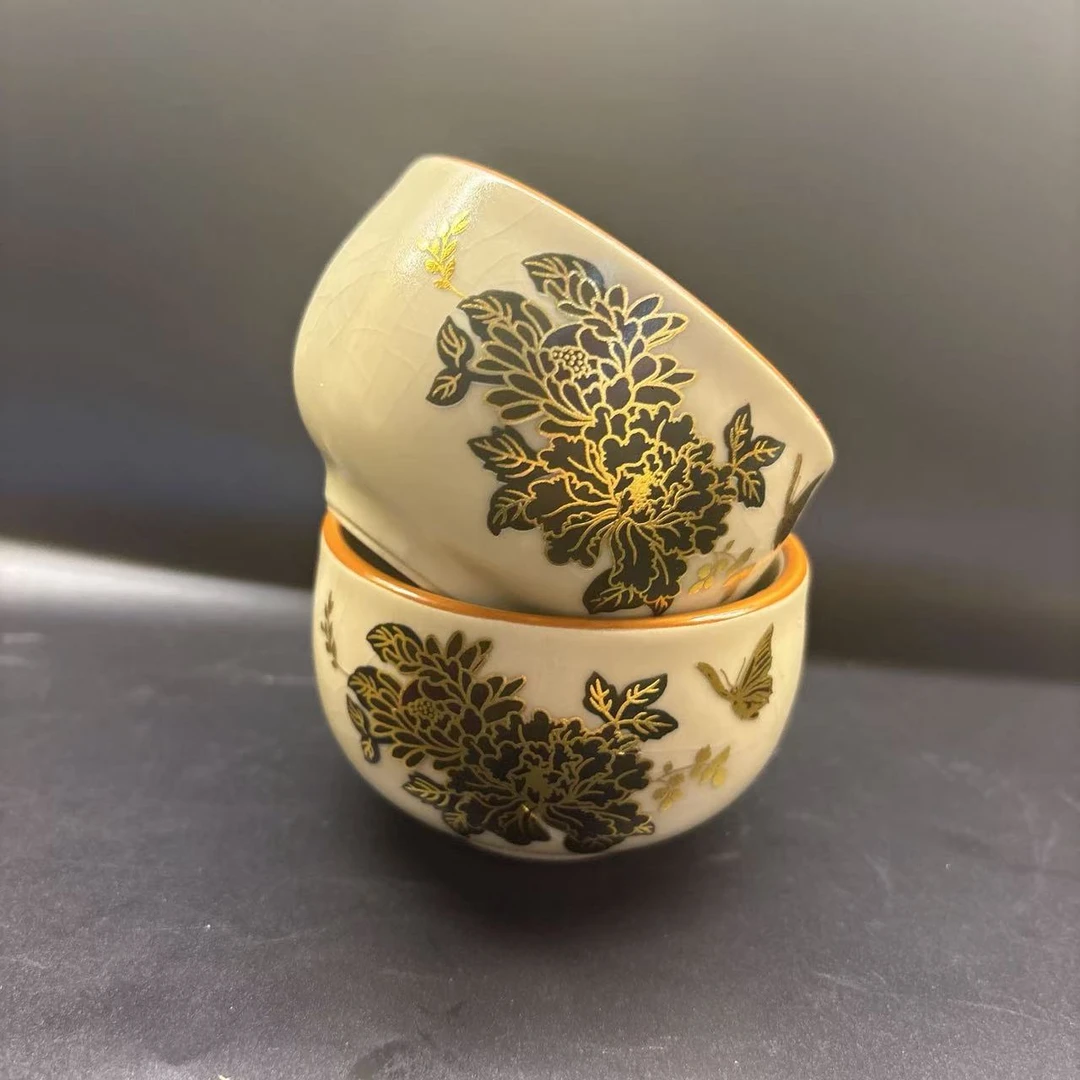铁胎牡丹变色杯一对1657白瓷陶瓷禅定杯高档主人杯复古手工茶杯