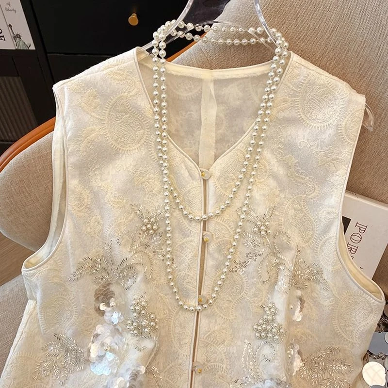 国风刺绣马甲薄款重工刺绣坎肩新中式马夹复古唐装背心外穿女夏季