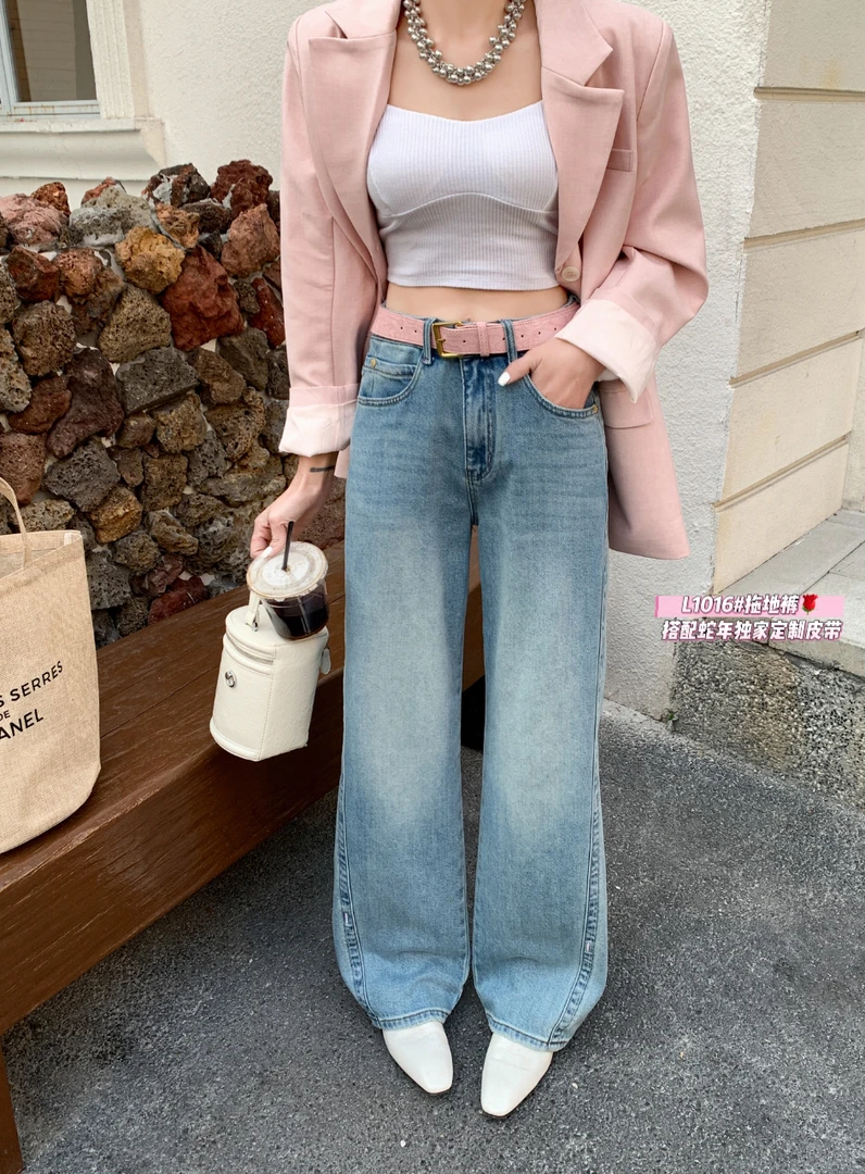 春款水洗软牛仔四面弹弯刀裤