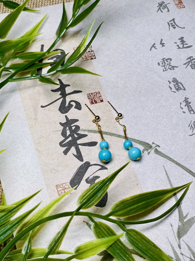 绿松石耳钉18k 多样性发一J2626