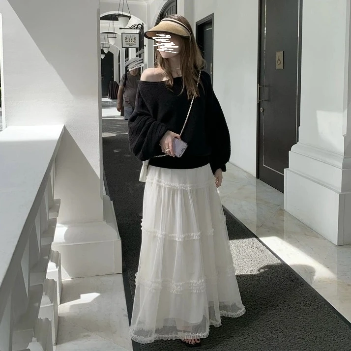 白色半身长裙女夏季甜美高腰显瘦不规则A字裙芭蕾风蓬蓬裙