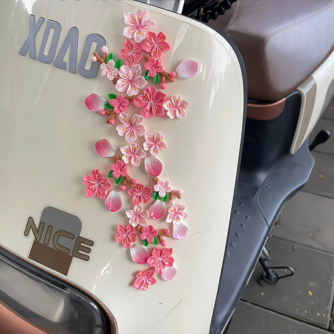 3D立体桃花车贴遮挡划痕新款汽车车尾装饰品摆件电动车diy装饰贴