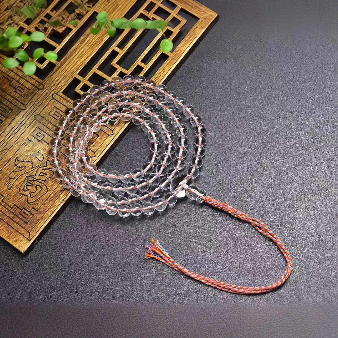 天然白水晶手串佛珠108颗可手持可佩戴男女同款时尚百搭水晶饰品