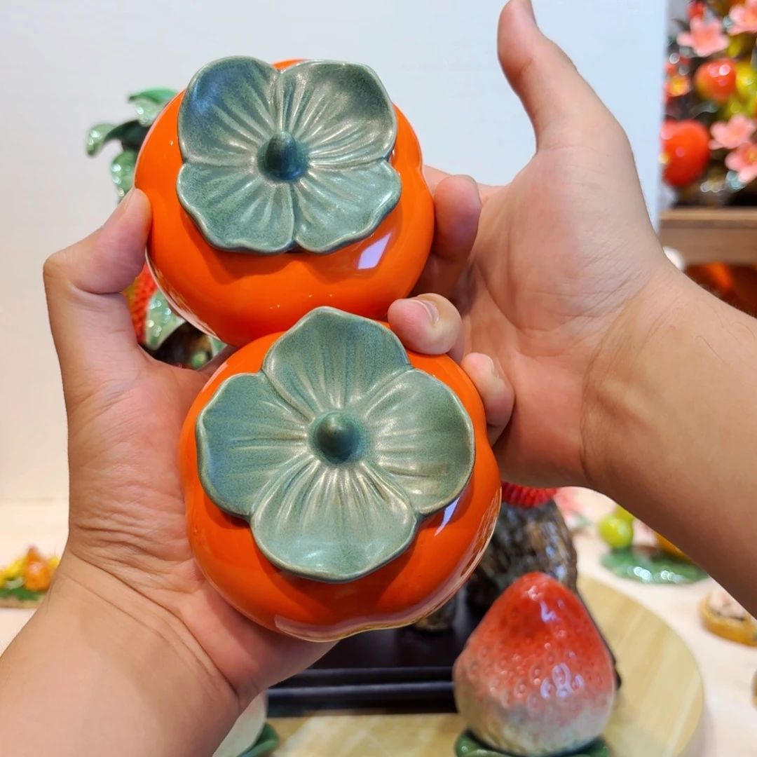 陶瓷柿子一对摆件
