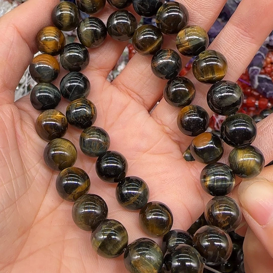 玛瑙/玉髓合金珠宝半成品金蓝虎眼10mm一条