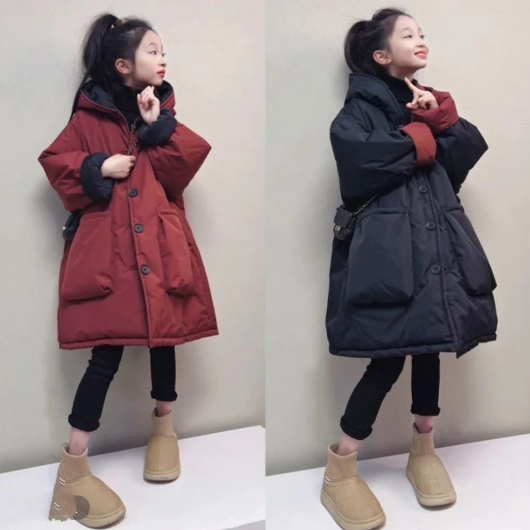 女童棉衣2025冬季新款韩版大童两面穿棉服儿童洋气中长款加厚棉袄