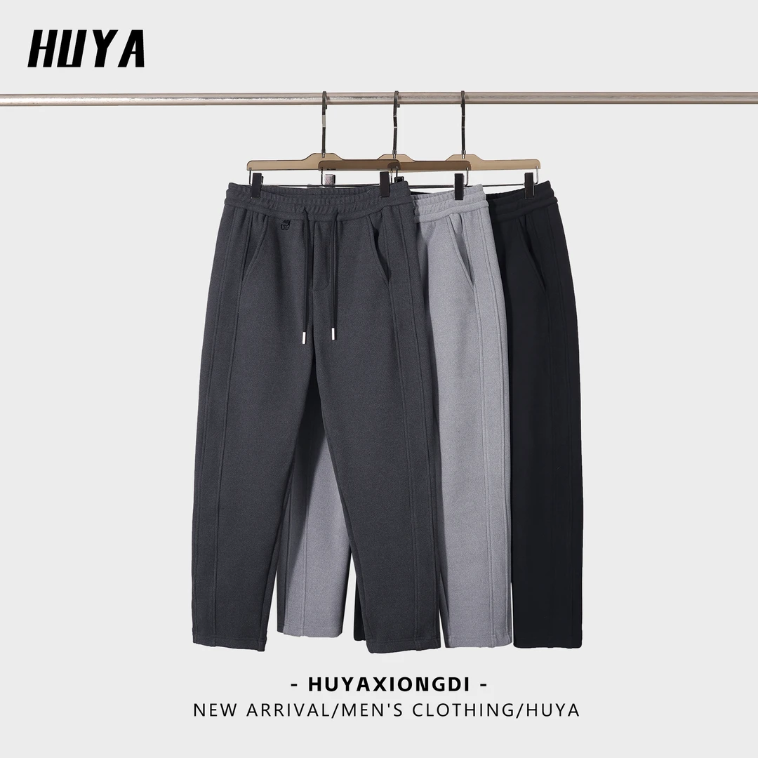 虎牙兄弟冬季双面纳米绒毛呢加厚保暖御寒户外通勤休闲男裤L8886