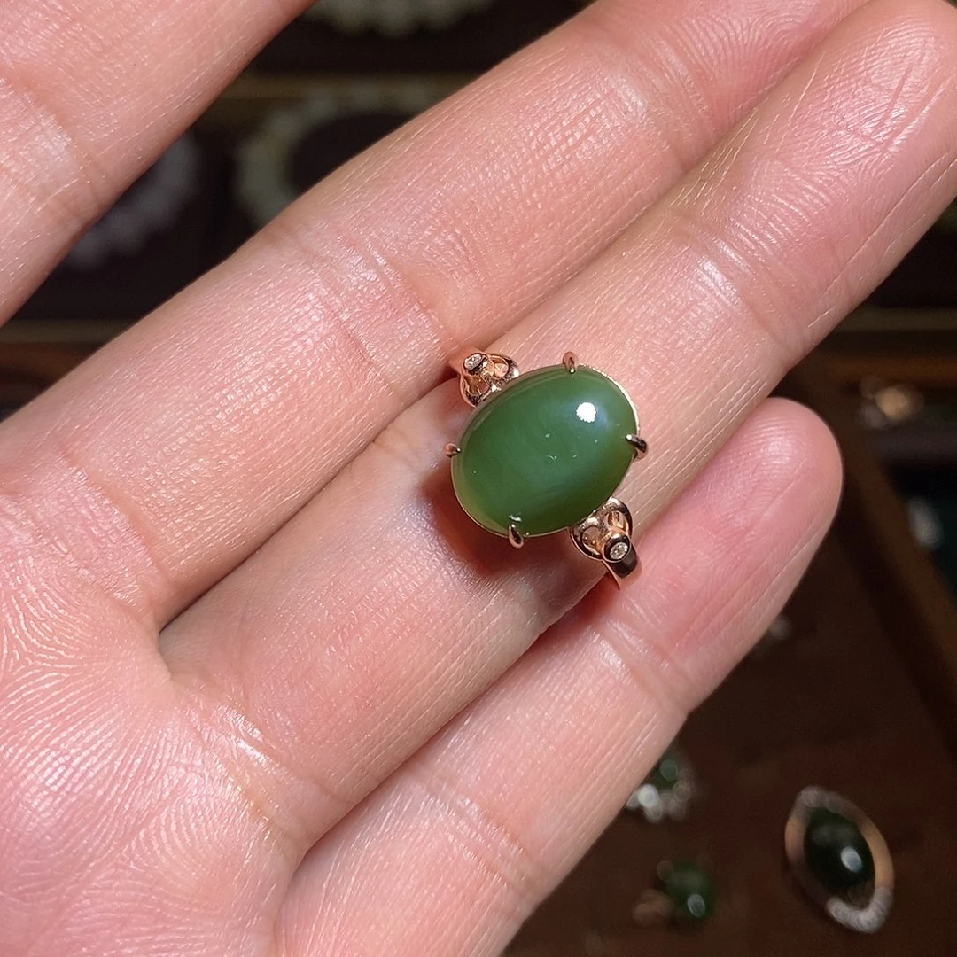 【闪购商品】银S925镶嵌戒指和田玉（碧玉）