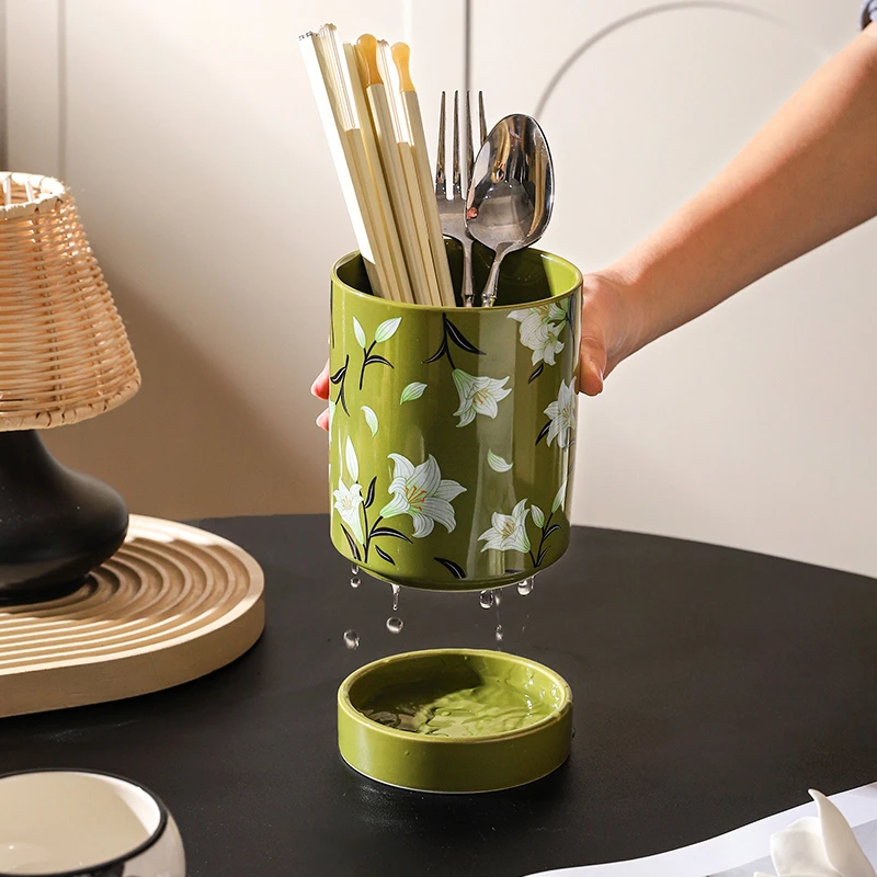 舍里复古陶瓷筷子桶厨房台面筷子筒放筷子收纳神器置物架筷子筷篓