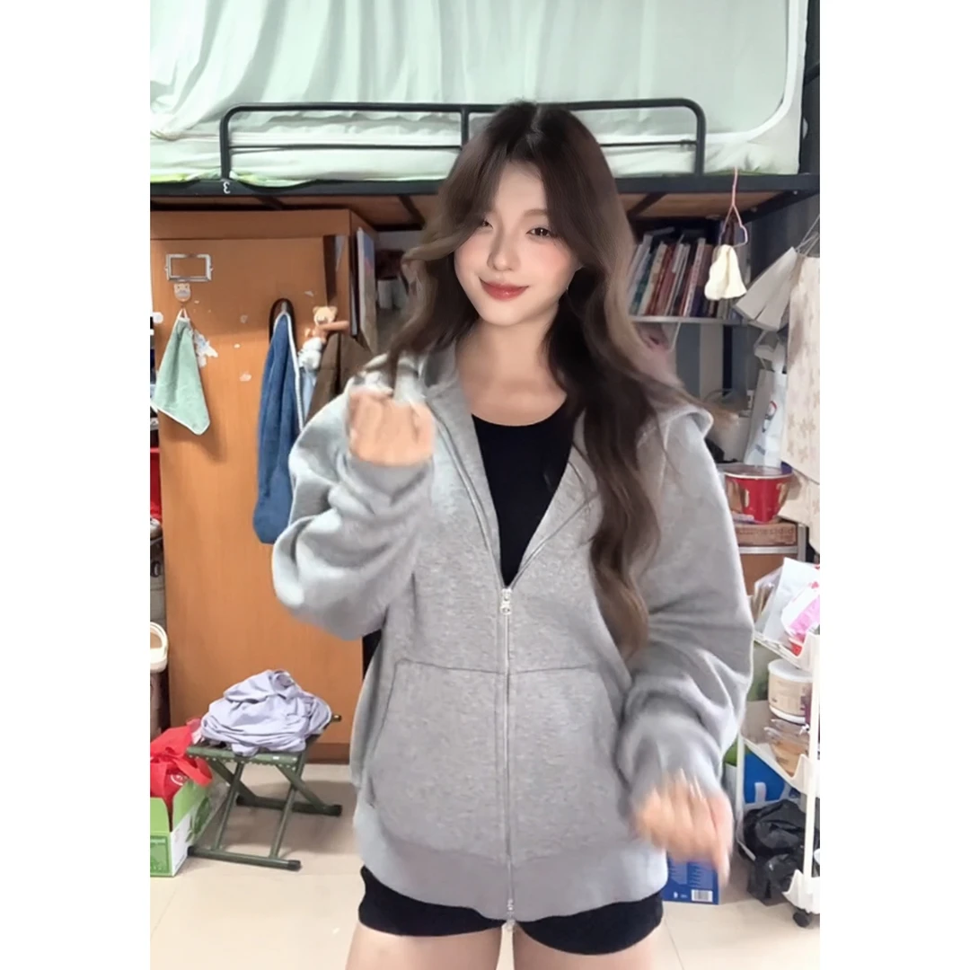 美式简约卫衣外套开衫拉链酷飒风宽松时尚秋季新款上衣男女