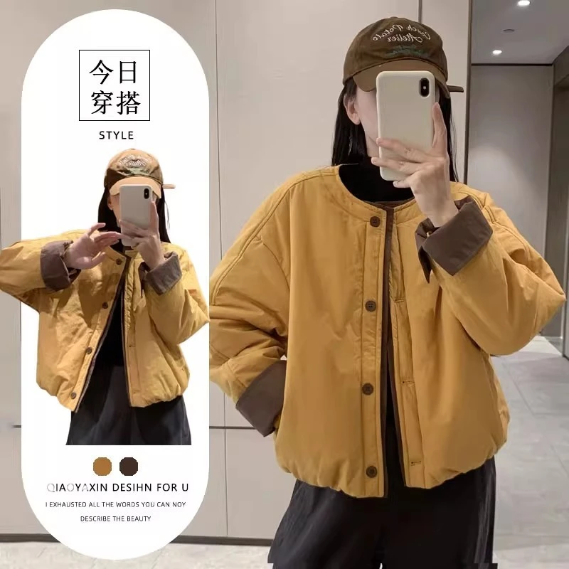2025秋冬新款棉服外套女小个子韩版休闲大码宽松轻薄短款棉服上衣