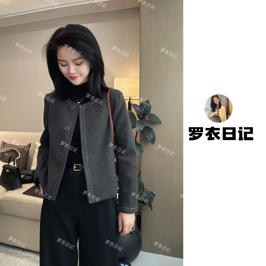 【罗衣日记定制】质感刺绣氛围感西装毛呢外套女2025秋冬季小香风