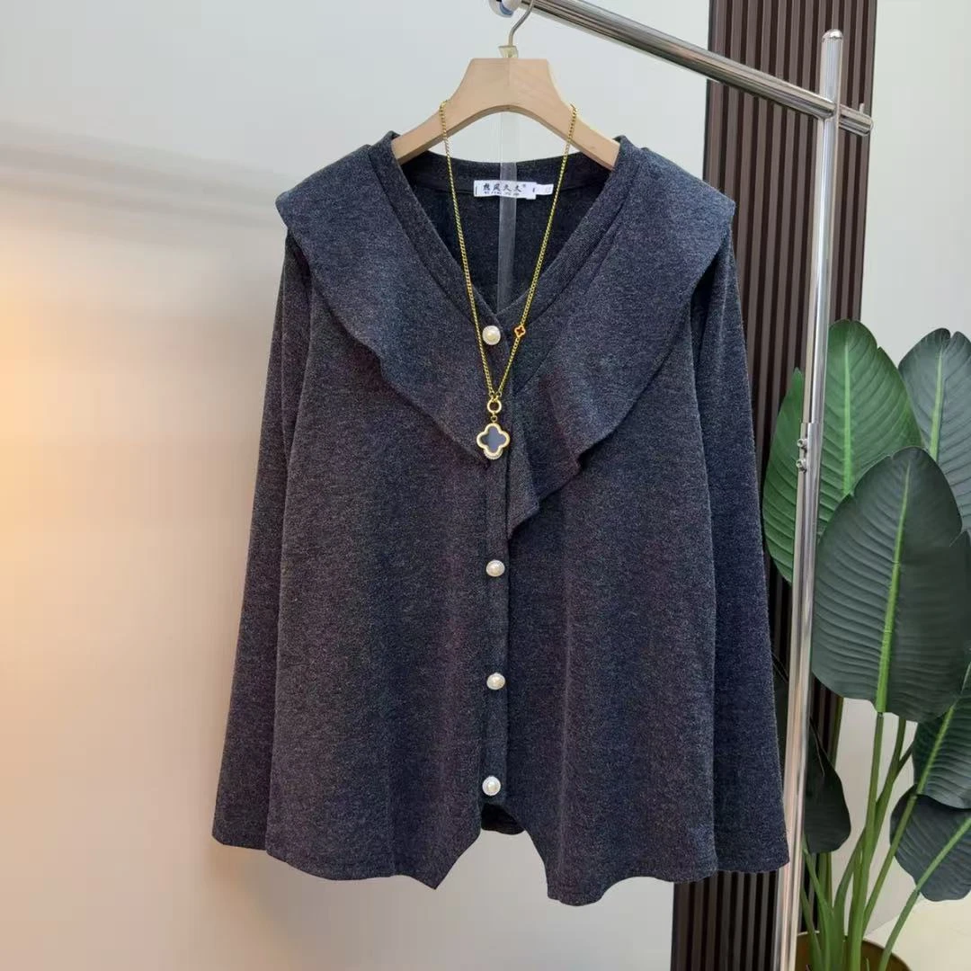 胖mm欧货时尚气质显瘦早秋百搭翻领935韩版轻奢简约名媛女人衫