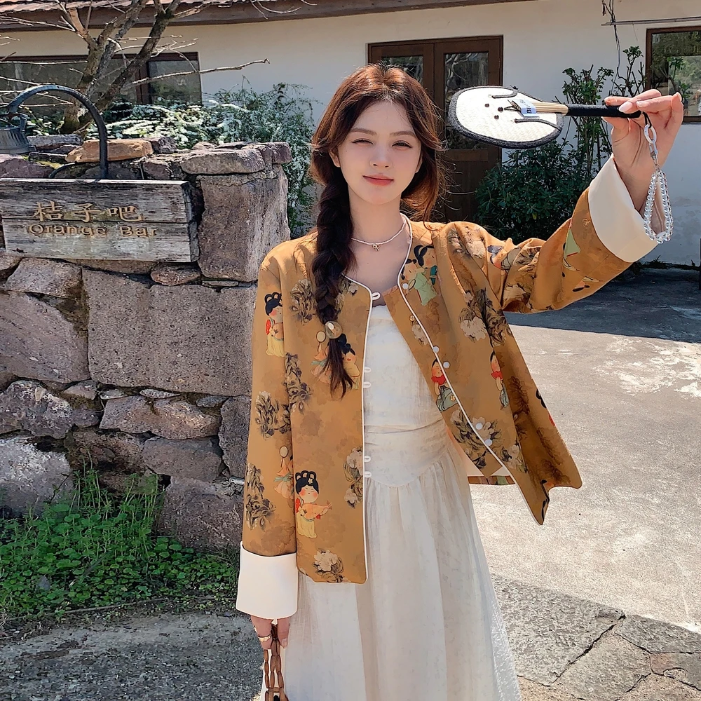 新中式设计感精巧百搭上衣女秋季新款显瘦优雅随性提花诗意外套