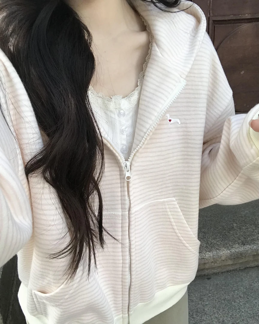 【粉色际遇】韩系Ins高级感粉色条纹开衫外套卡其色休闲牛仔裤套装