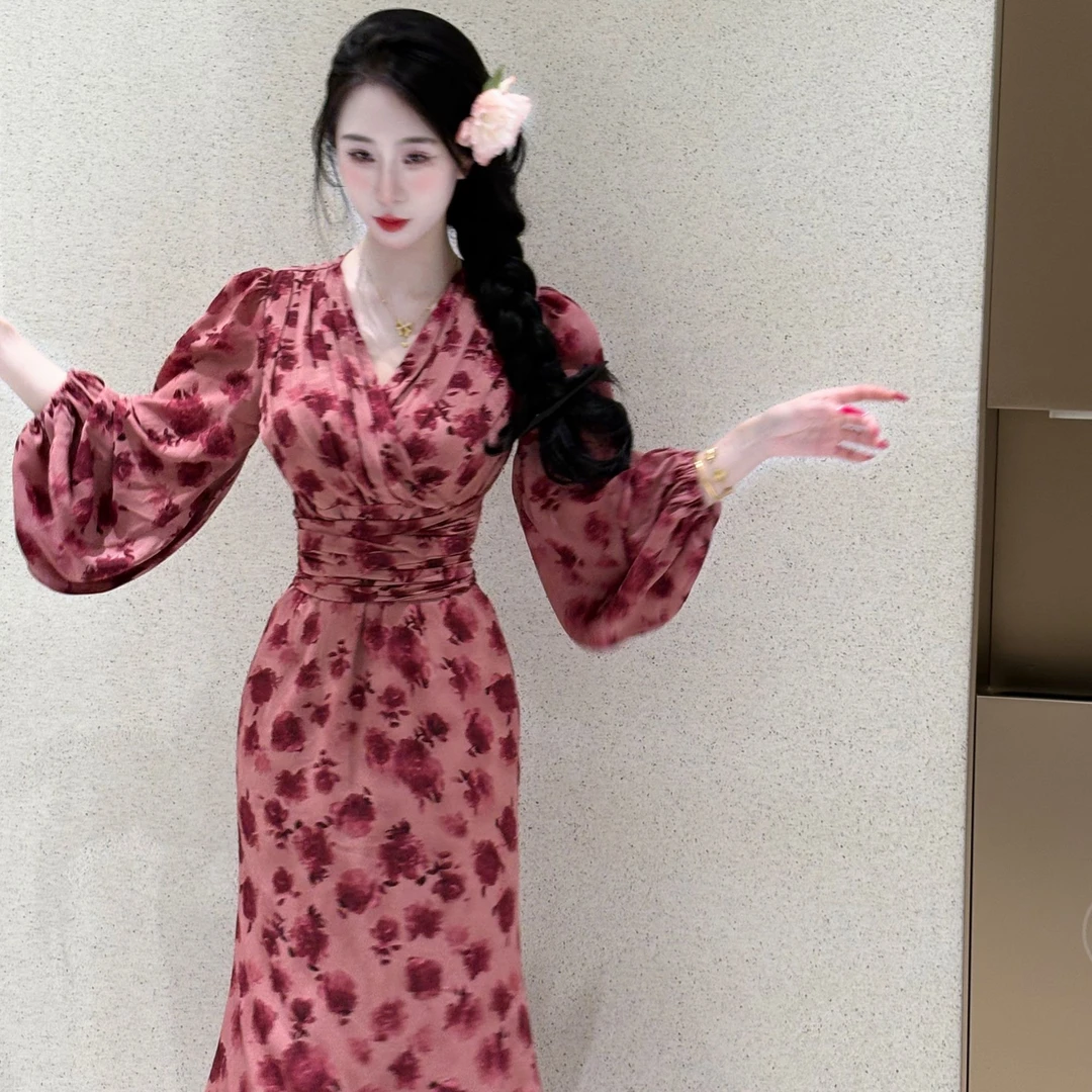 画报夫人原创春夏温柔神明少女喇叭袖连衣裙 粉玫神明少女