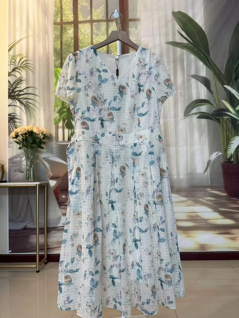 F0009   显瘦时尚宽松圆领百搭气质洋气碎花休闲夏季连衣裙