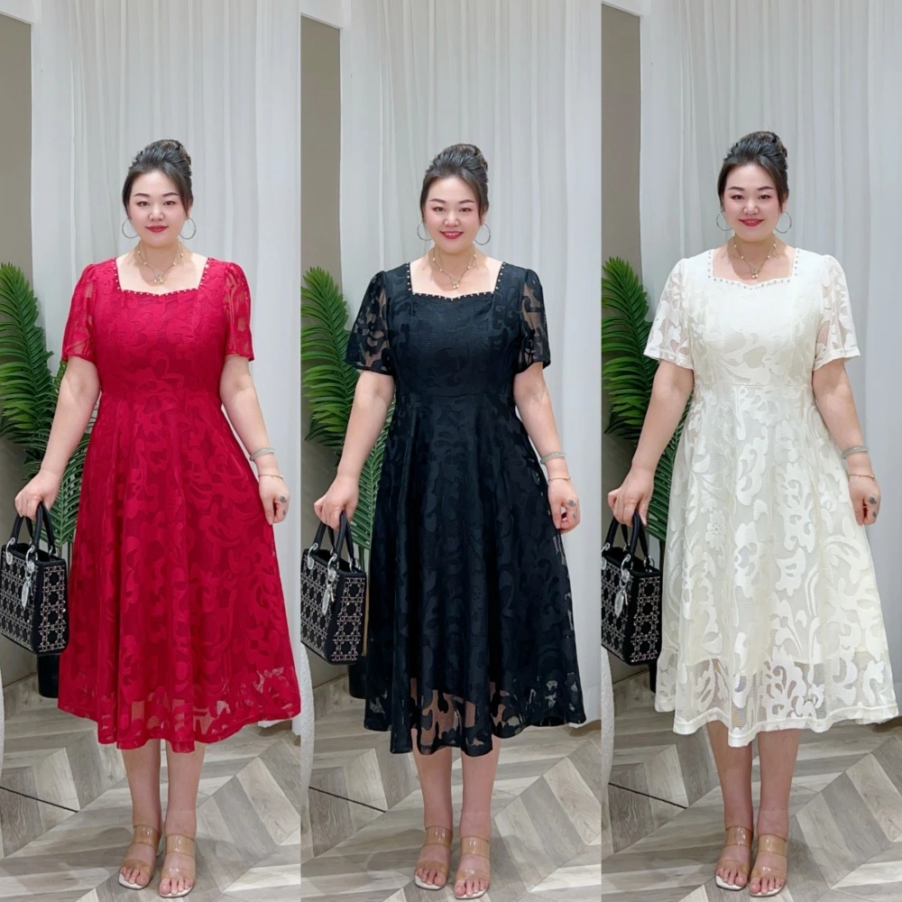【上新梅姐定制】夏季时尚大方蕾丝设计感大码连衣裙MJ9332