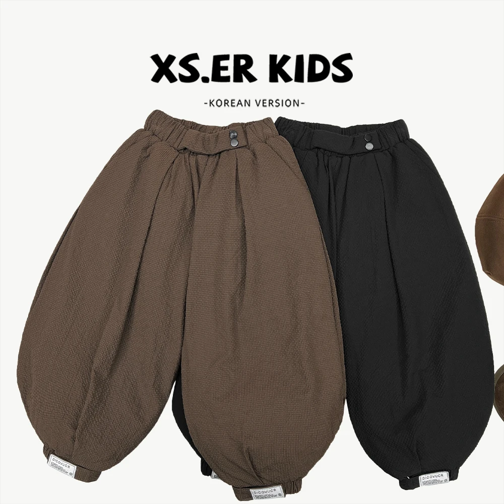 【小饭团】男女童冬棉裤加厚保暖简约韩版休闲灯笼宽松裤子HBB8522