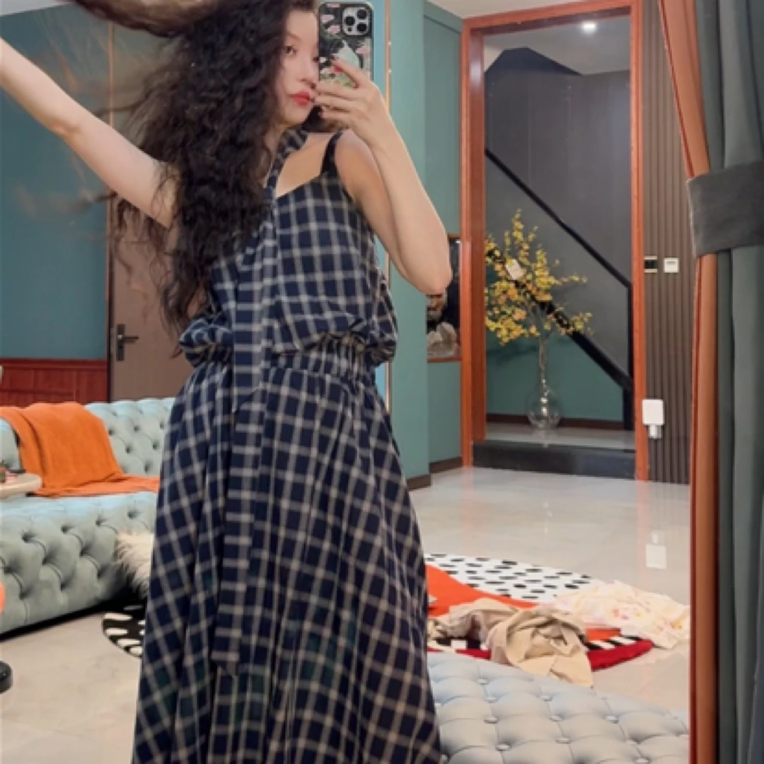 3560学院格子吊带连衣裙