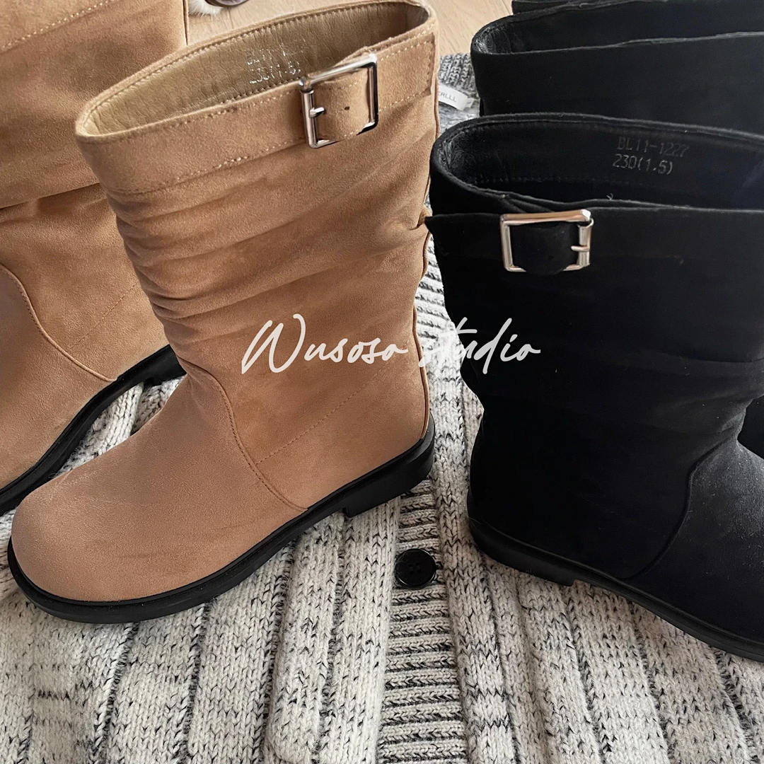 【soso】福利｜韩国麂皮绒皱皱靴