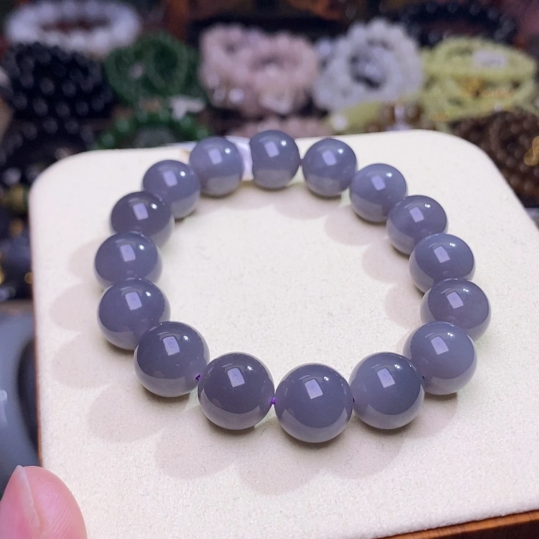 和田玉未镶嵌颈饰老矿料浓烟紫约12mm手串