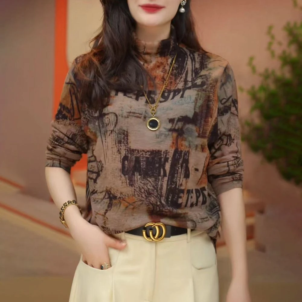 德绒半高领显瘦秋冬新款百搭长袖薄绒保暖女打底衫上衣宽松洋气