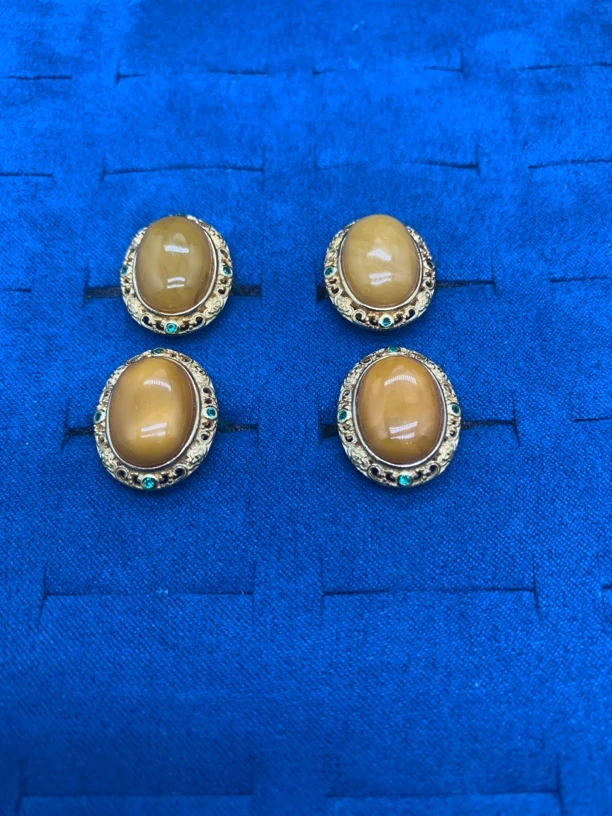 925银镶嵌 天然蜜蜡 老蜡蛋面戒指 多样性发其一