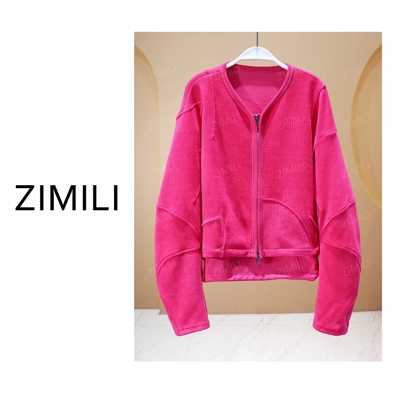 【亮哥女装】2025冬季加厚璀璨洋红弯刀袖休闲开衫外套10081-C0