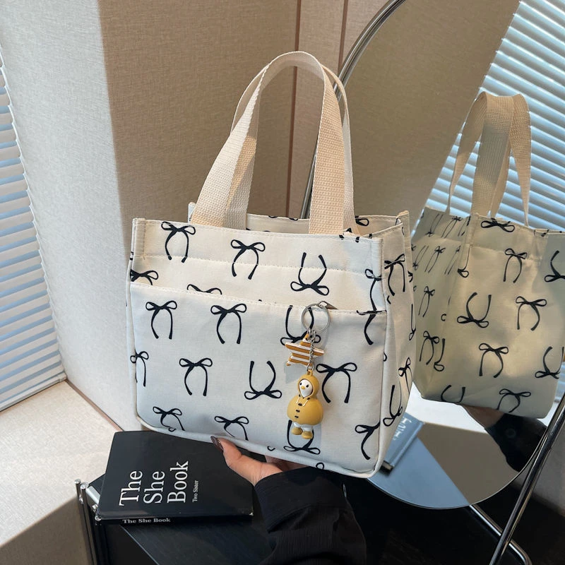 新款高颜值帆布包女手提学生外出简约便携上班百搭便当饭盒手拎包