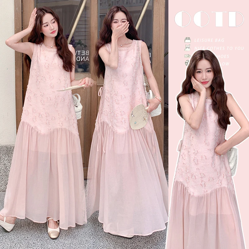 孕妇装2025夏装爆款时尚气质法式宽松简约减龄洋气拼接孕妇连衣裙