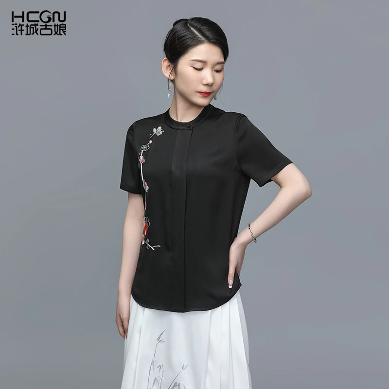 醋酸中式夏季精致刺绣清凉百搭舒适气质女士仙妍衬衫BMT18819