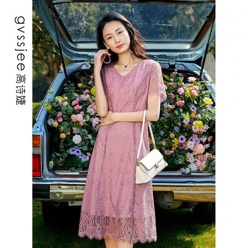高诗婕夏季优雅短袖连衣裙232363086-28裙子夏天连衣裙