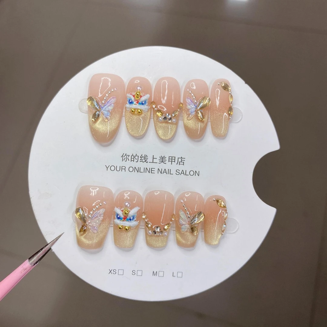 【烫金醒狮】纯手工穿戴甲开运新年轻奢猫眼可拆卸纯手工穿戴甲