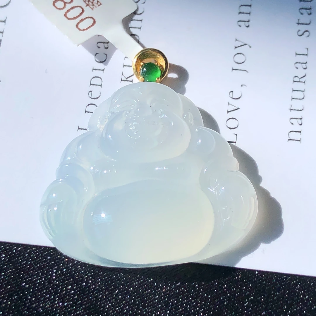 缅甸天然A货翡翠18k金镶嵌老坑冰种佛公吊坠尺寸30.3/28.3/6.8