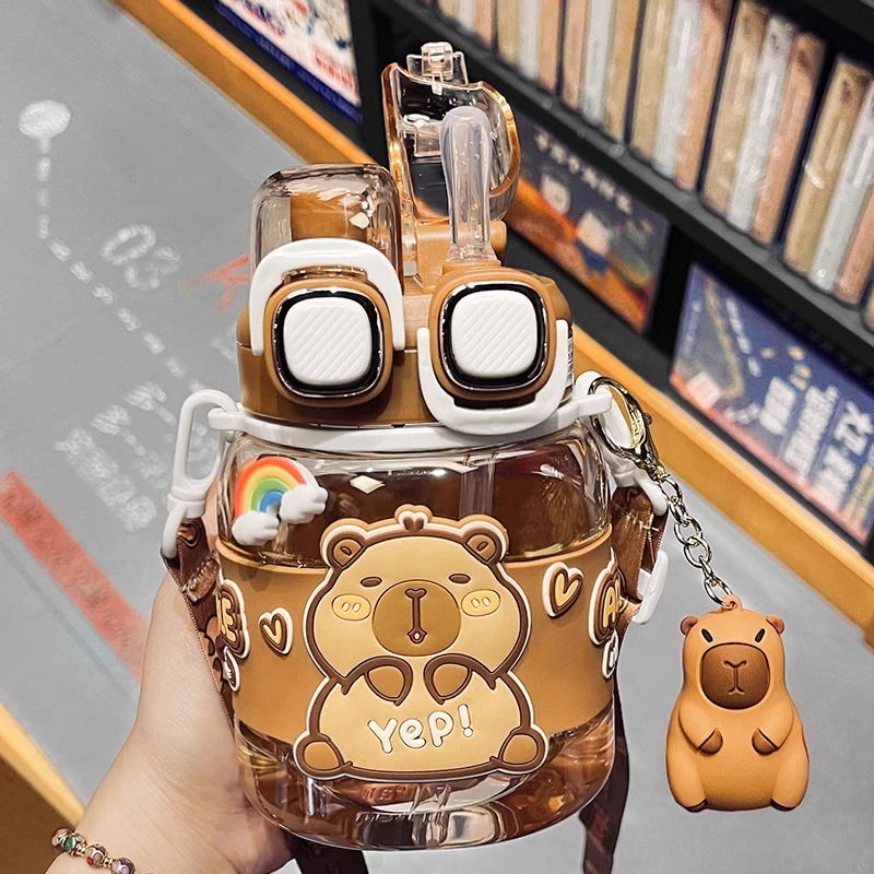 卡皮巴拉儿童水杯大容量吸管杯双饮口学生上学专用夏天高颜值杯子