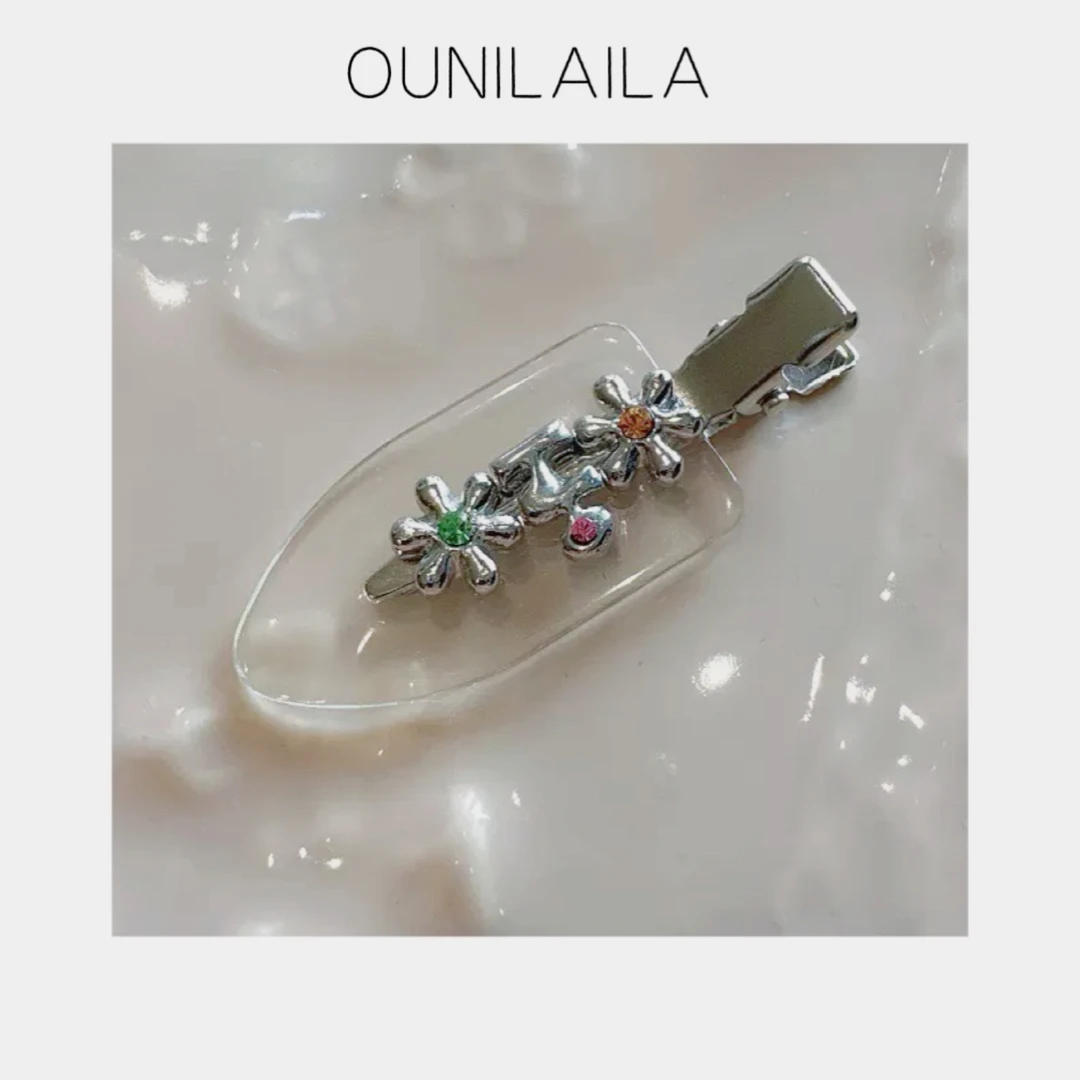 欧尼家【鸭嘴夹】2025新款韩版金属鼓鼓小花边夹无痕醋酸发夹头饰