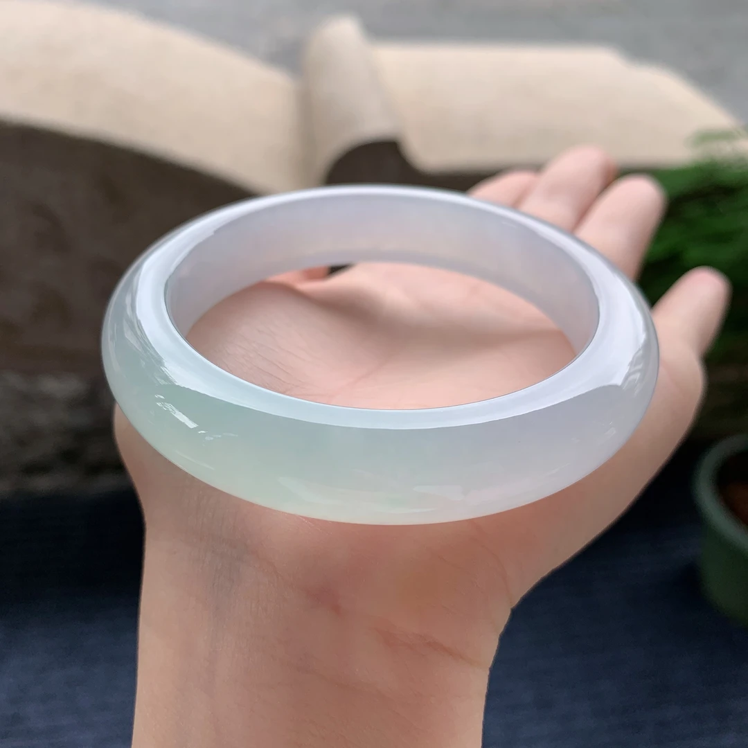 天然A货翡翠玉手镯圈口57正圈冰糯A5004220813