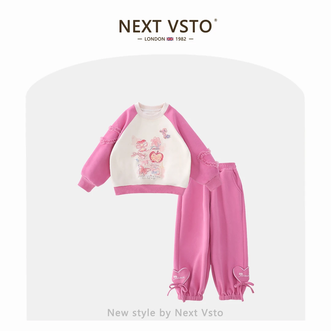 英国NEXT VSTO女童休闲套装春秋时髦女宝宝卡通卫衣运动裤两件套
