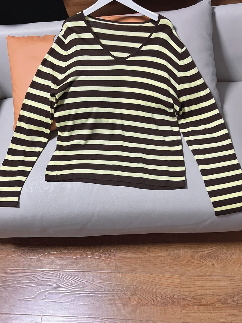 【静姐宠粉】品牌撤柜羊毛针织条纹V领打底设计百搭舒适时尚72074